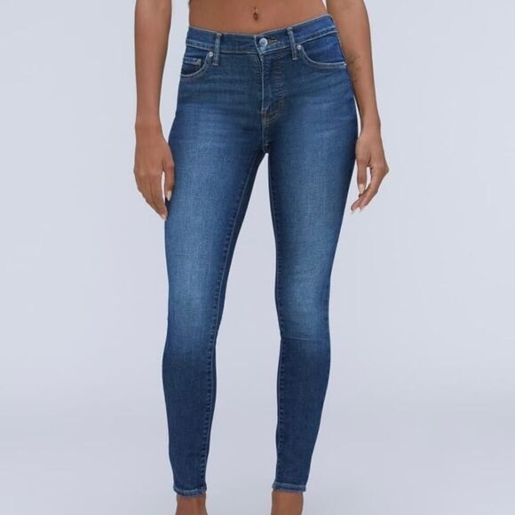 Everlane Dark Indigo Blue Mid-Rise Skinny Stretch Jeans Size 30 - Picture 1 of 12